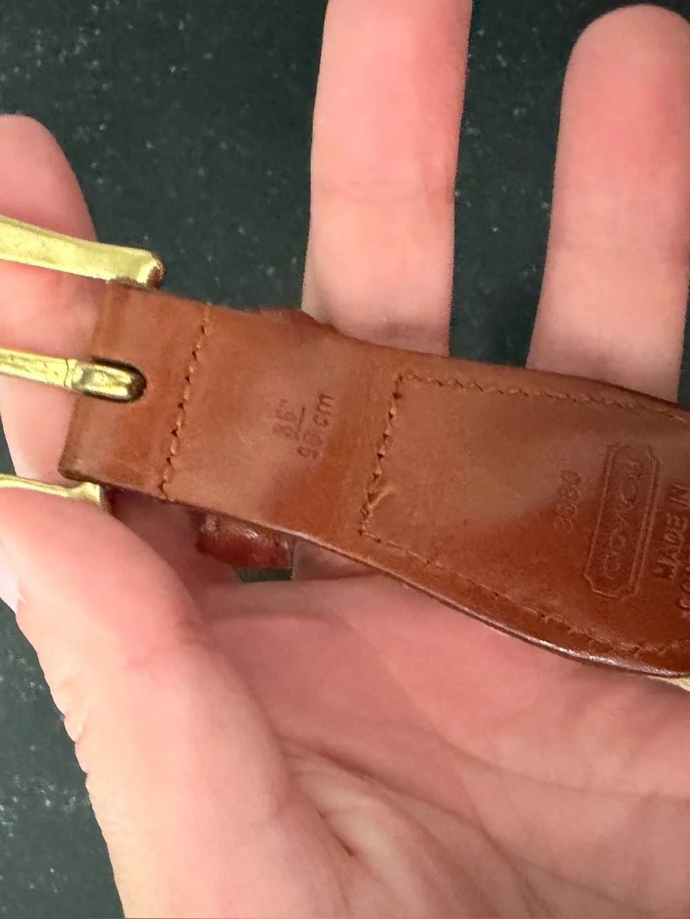 COACH Surcingle Belt Brown Leather Brass Bardware Linen Belt 36”